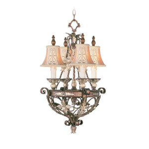 HomeRoots Bronze Four-Light Dimmable Chandelier with Cream Shades - Elegant Metal Lighting for Any Space 687875