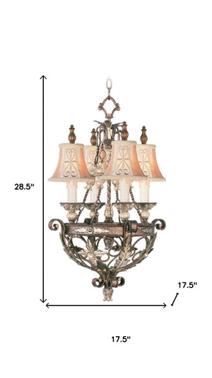 HomeRoots Bronze Four-Light Dimmable Chandelier with Cream Shades - Elegant Metal Lighting for Any Space 687875