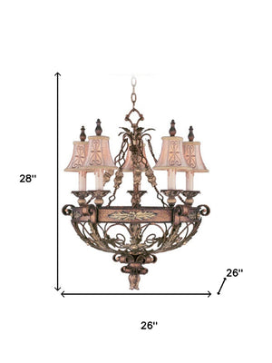 HomeRoots Bronze Five-Light Chandelier with Cream Shades - Dimmable Elegance for Dining, Hallway & More 687876