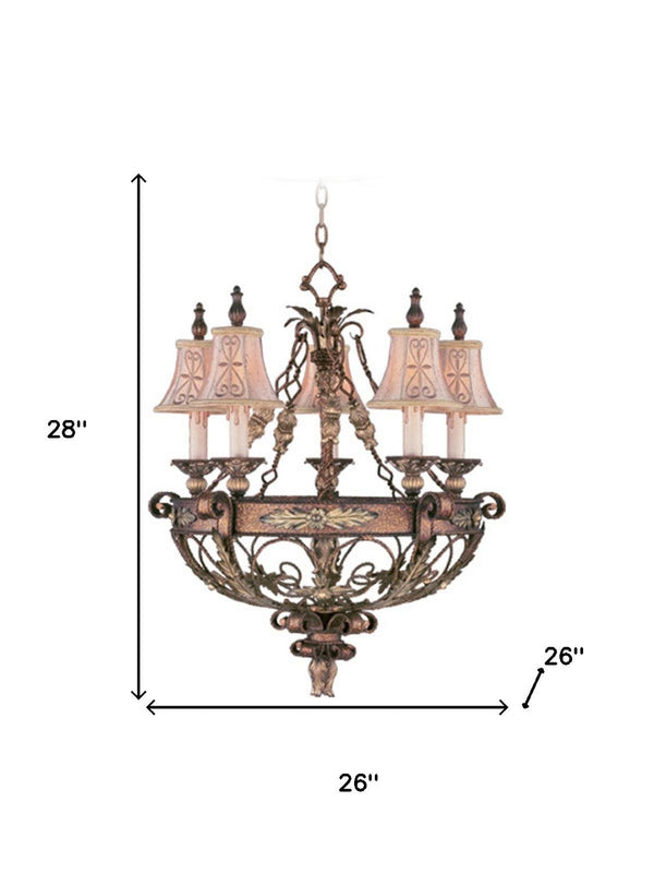 HomeRoots Bronze Five-Light Chandelier with Cream Shades - Dimmable Elegance for Dining, Hallway & More 687876