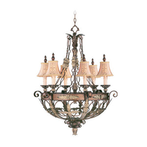 HomeRoots Bronze Elegant Six-Light Dimmable Chandelier with Cream Shades for Modern Home Illumination 687877