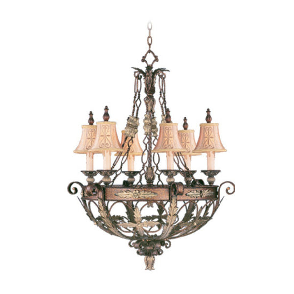 HomeRoots Bronze Elegant Six-Light Dimmable Chandelier with Cream Shades for Modern Home Illumination 687877