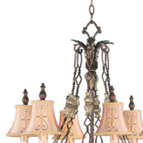 HomeRoots Bronze Elegant Six-Light Dimmable Chandelier with Cream Shades for Modern Home Illumination 687877