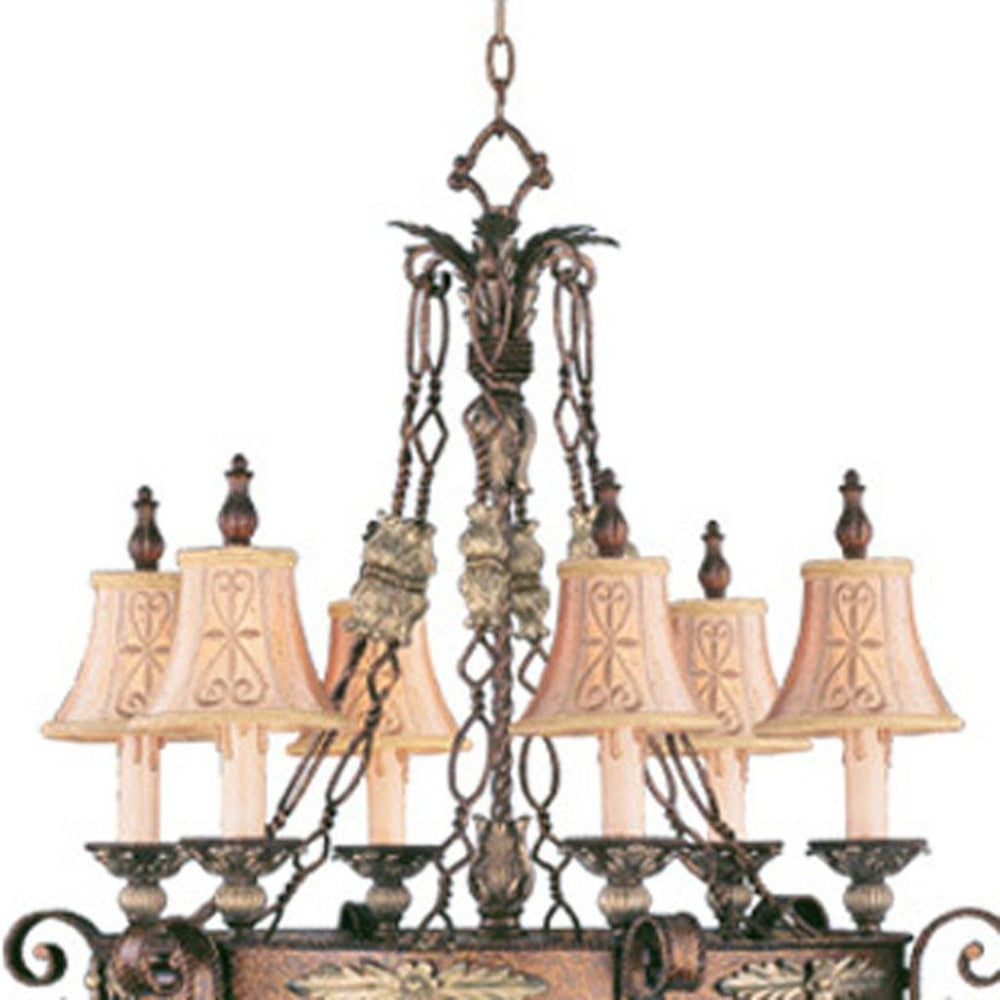 HomeRoots Bronze Elegant Six-Light Dimmable Chandelier with Cream Shades for Modern Home Illumination 687877