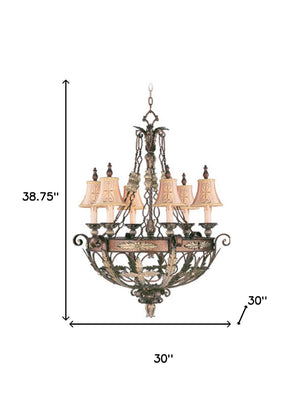 HomeRoots Bronze Elegant Six-Light Dimmable Chandelier with Cream Shades for Modern Home Illumination 687877