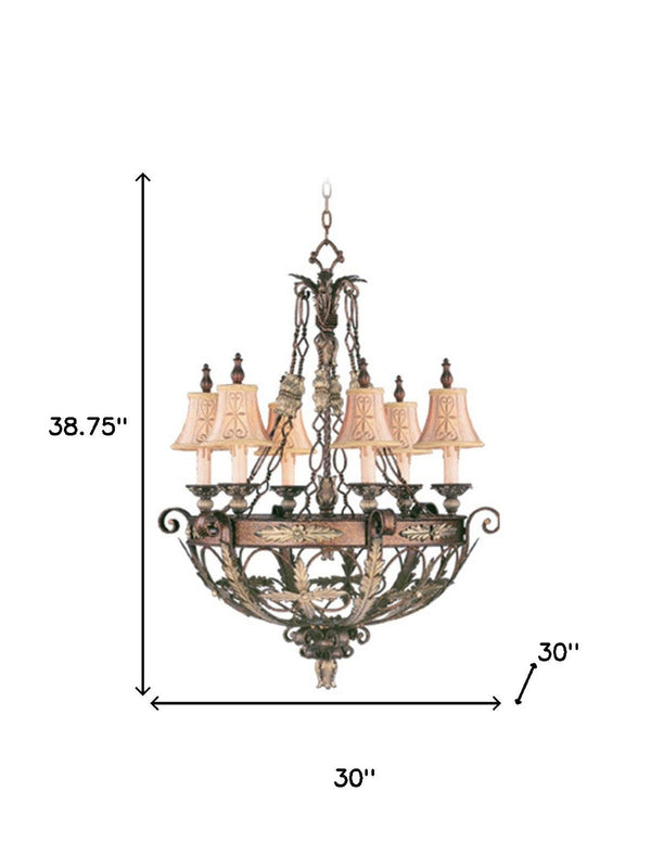 HomeRoots Bronze Elegant Six-Light Dimmable Chandelier with Cream Shades for Modern Home Illumination 687877