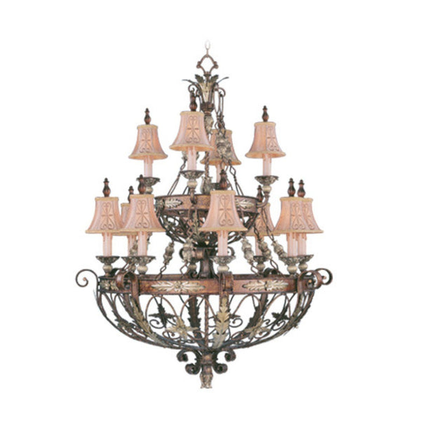 HomeRoots Bronze Twelve-Light Dimmable Chandelier with Cream Shades – Elegant Illumination for Any Space 687878