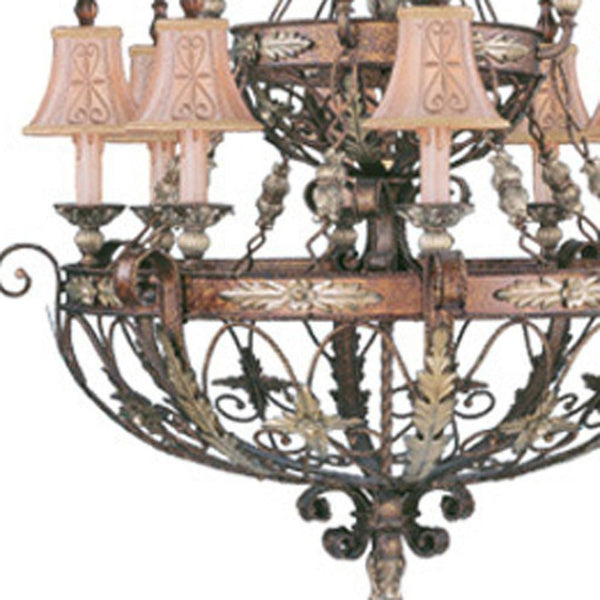 HomeRoots Bronze Twelve-Light Dimmable Chandelier with Cream Shades – Elegant Illumination for Any Space 687878