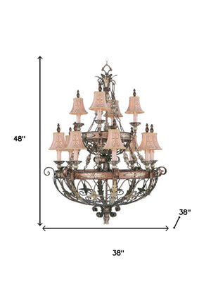 HomeRoots Bronze Twelve-Light Dimmable Chandelier with Cream Shades – Elegant Illumination for Any Space 687878