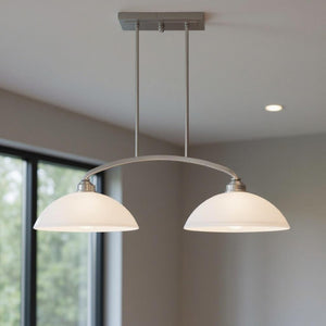 HomeRoots Two Light Dimmable Chandelier – Modern Steel Fixture with Stylish Shades for Customizable Ambiance 687879