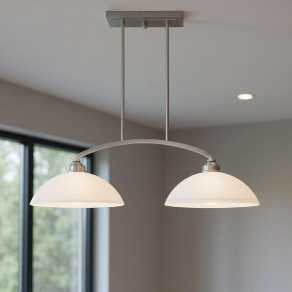 HomeRoots Two Light Dimmable Chandelier – Modern Steel Fixture with Stylish Shades for Customizable Ambiance 687879