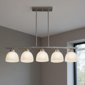 HomeRoots Five Light Dimmable Chandelier – Modern Cylindrical Shades for Elegant Spaces & Adjustable Ambiance 687882