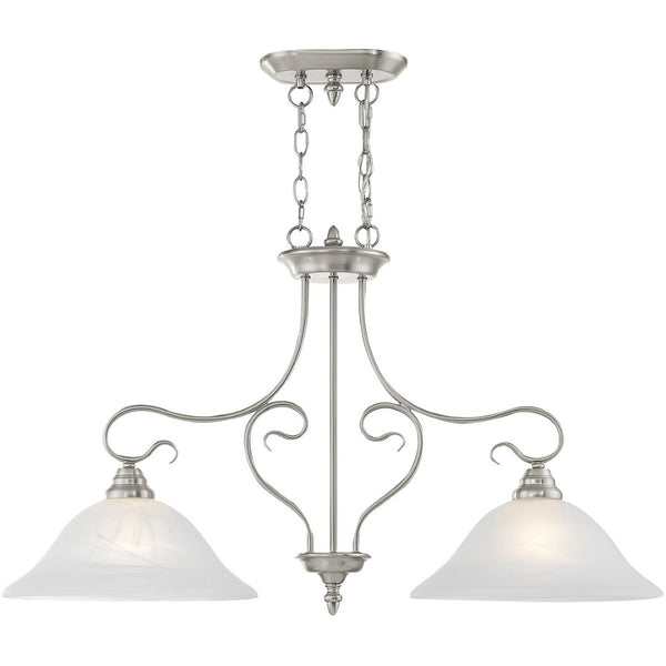 HomeRoots Two Light Dimmable Chandelier with Cylindrical Shades - Modern Design for Versatile Spaces & Mood Lighting 687885