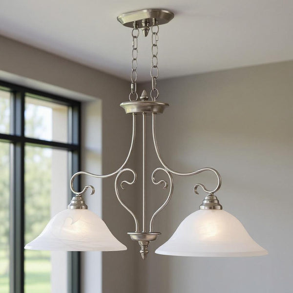 HomeRoots Two Light Dimmable Chandelier with Cylindrical Shades - Modern Design for Versatile Spaces & Mood Lighting 687885