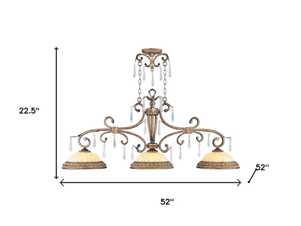 HomeRoots Gold Dimmable Three-Light Chandelier with Clear Cylinder Shades – Modern Glam for Any Space 687890