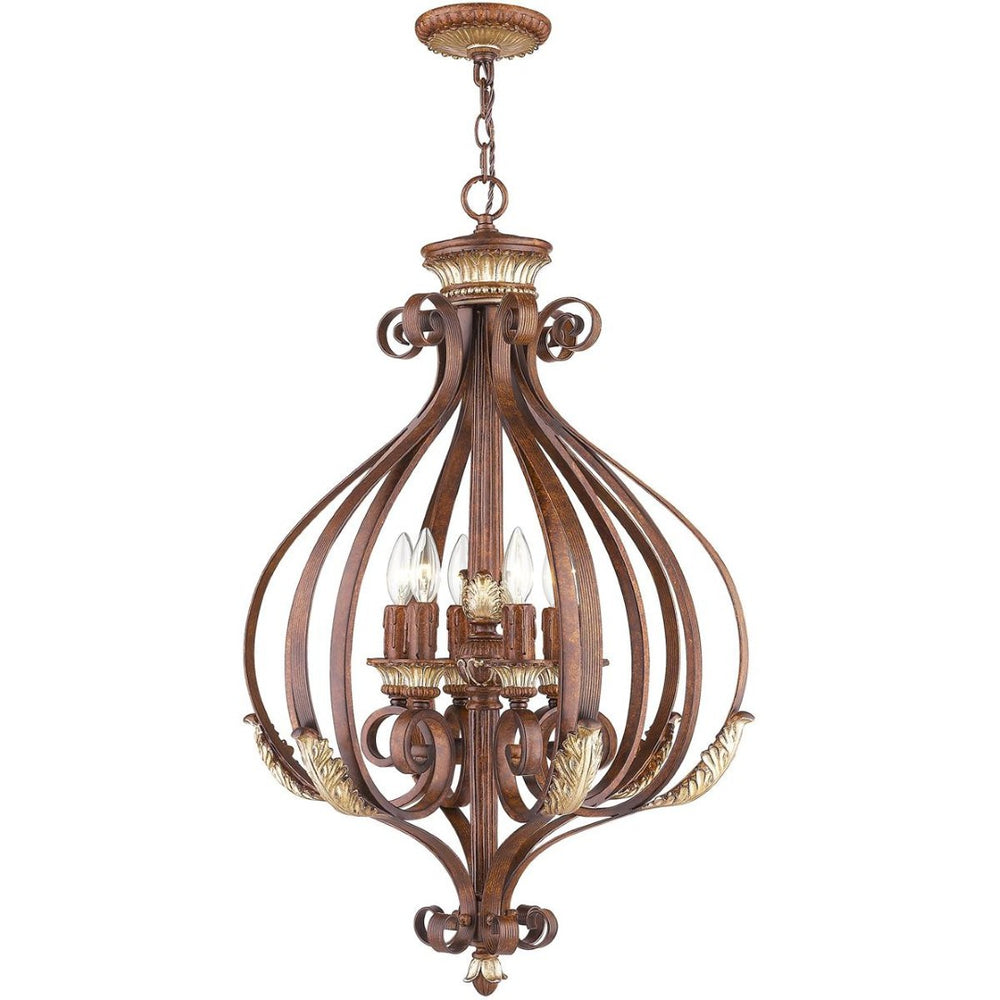 HomeRoots Six Light Modern Dimmable Chandelier with Fabric Shades – Stylish Illumination for Any Room 687892