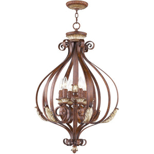 HomeRoots Six Light Modern Dimmable Chandelier with Fabric Shades – Stylish Illumination for Any Room 687892