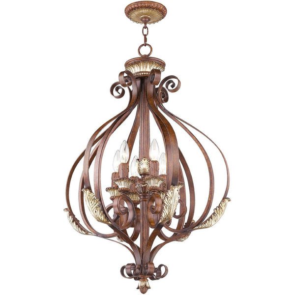 HomeRoots Six Light Modern Dimmable Chandelier with Fabric Shades – Stylish Illumination for Any Room 687892