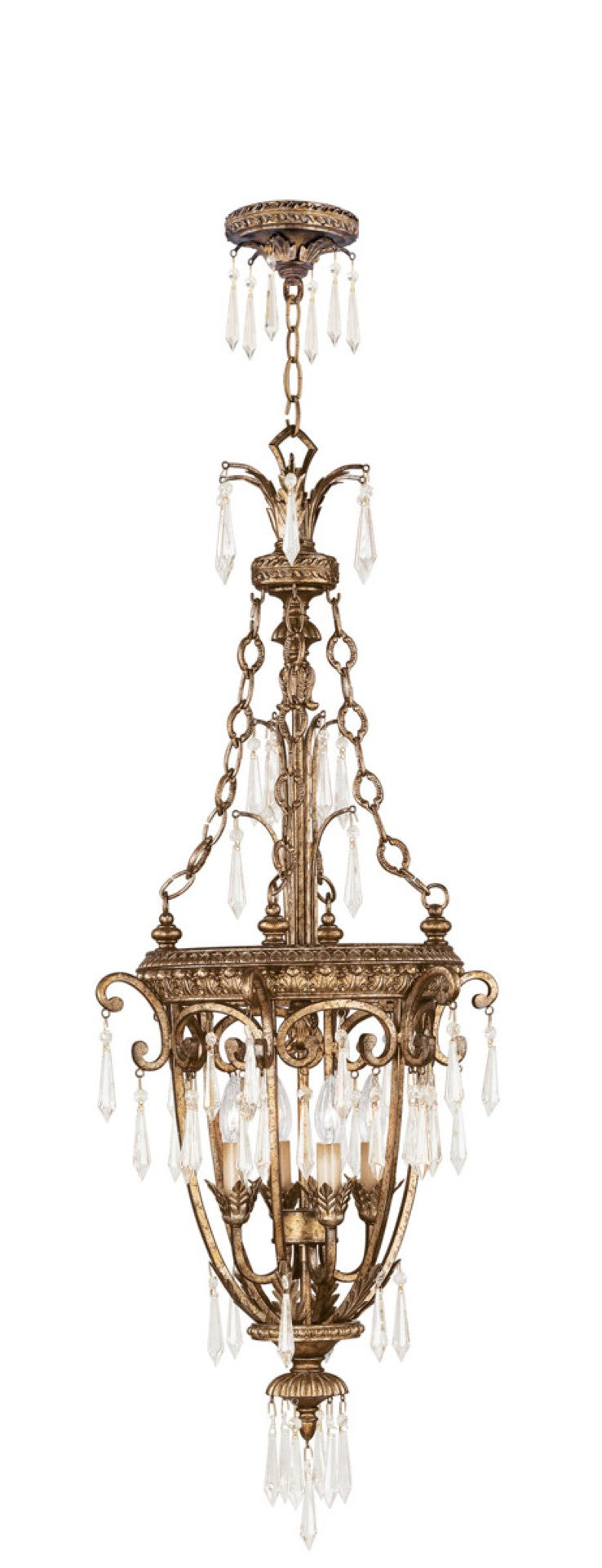 HomeRoots Gold Four-Light Dimmable Chandelier with Clear Shades – Elegant Metal Design for Modern Spaces 687893