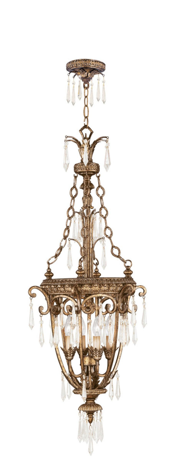 HomeRoots Gold Four-Light Dimmable Chandelier with Clear Shades – Elegant Metal Design for Modern Spaces 687893