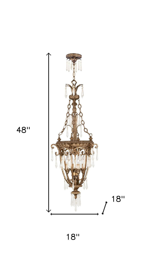 HomeRoots Gold Four-Light Dimmable Chandelier with Clear Shades – Elegant Metal Design for Modern Spaces 687893