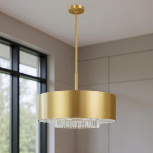 HomeRoots Six Light Dimmable Chandelier - Modern Cylinder Design with Fabric Shades for Warm Ambience & Style 687895