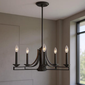 HomeRoots Bronze Six-Light Dimmable Chandelier with Cylinder Shades for Elegant Home Illumination and Style 687897