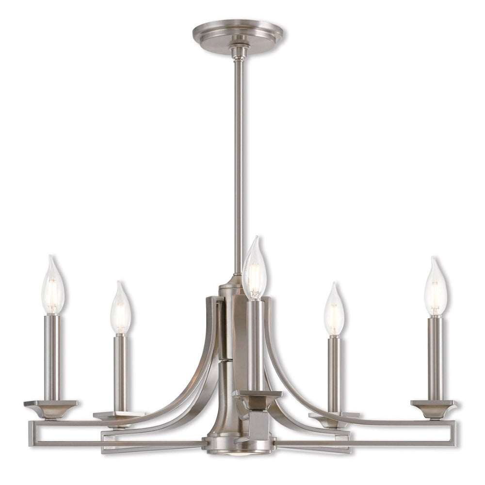 HomeRoots Nickel Six-Light Dimmable Chandelier: Elegant Metal Design with Adjustable Height & Warm Shades 687898