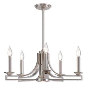 HomeRoots Nickel Six-Light Dimmable Chandelier: Elegant Metal Design with Adjustable Height & Warm Shades 687898