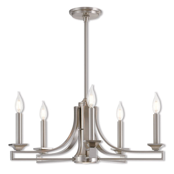 HomeRoots Nickel Six-Light Dimmable Chandelier: Elegant Metal Design with Adjustable Height & Warm Shades 687898