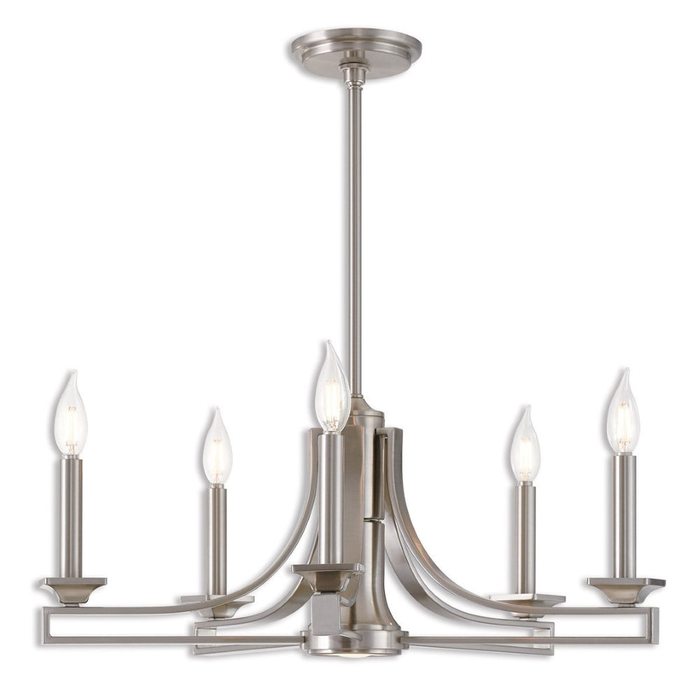 HomeRoots Nickel Six-Light Dimmable Chandelier: Elegant Metal Design with Adjustable Height & Warm Shades 687898