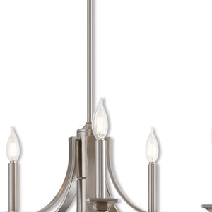 HomeRoots Nickel Six-Light Dimmable Chandelier: Elegant Metal Design with Adjustable Height & Warm Shades 687898