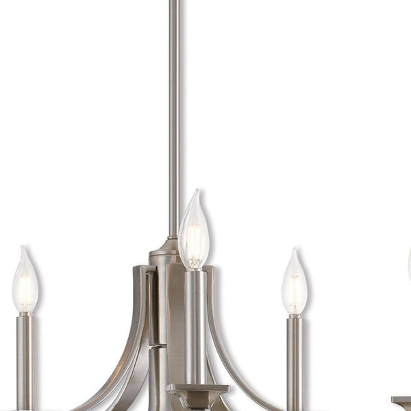 HomeRoots Nickel Six-Light Dimmable Chandelier: Elegant Metal Design with Adjustable Height & Warm Shades 687898
