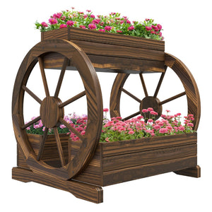 English Elm Outsunny 3 Tier Raised Garden Bed Wagon Wheel Fir Wood Planter for Herbs Veggies W2225P174413