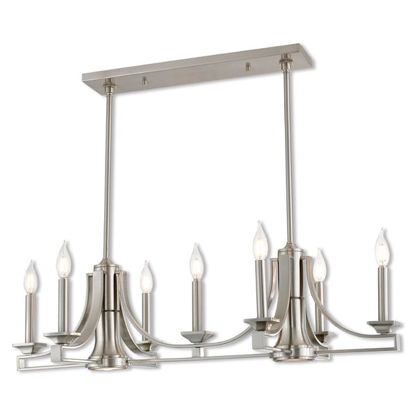 HomeRoots Nickel Nine-Light Dimmable Chandelier with Unique Cylinder Shades for Elegant Home Ambiance 687900