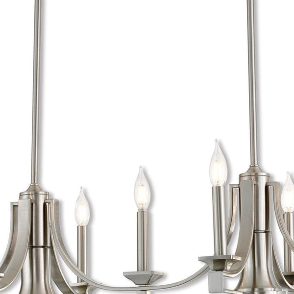 HomeRoots Nickel Nine-Light Dimmable Chandelier with Unique Cylinder Shades for Elegant Home Ambiance 687900
