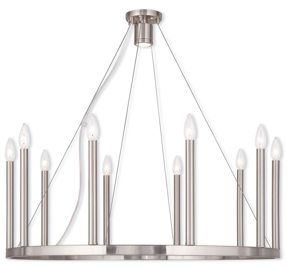 HomeRoots Nickel Eleven-Light Dimmable Chandelier with Adjustable Shades for Elegant Home Illumination 687901