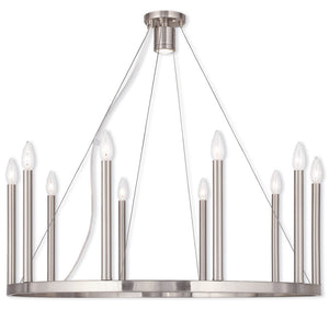 HomeRoots Nickel Eleven-Light Dimmable Chandelier with Adjustable Shades for Elegant Home Illumination 687901