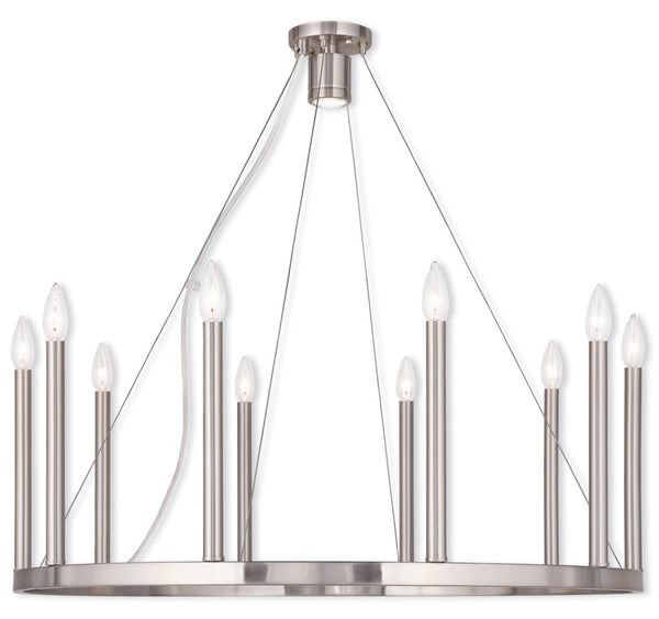 HomeRoots Nickel Eleven-Light Dimmable Chandelier with Adjustable Shades for Elegant Home Illumination 687901