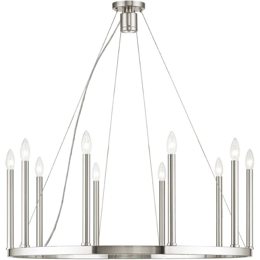 HomeRoots Nickel Eleven-Light Dimmable Chandelier with Adjustable Shades for Elegant Home Illumination 687901
