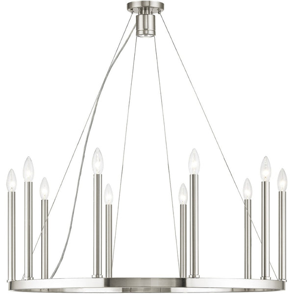 HomeRoots Nickel Eleven-Light Dimmable Chandelier with Adjustable Shades for Elegant Home Illumination 687901