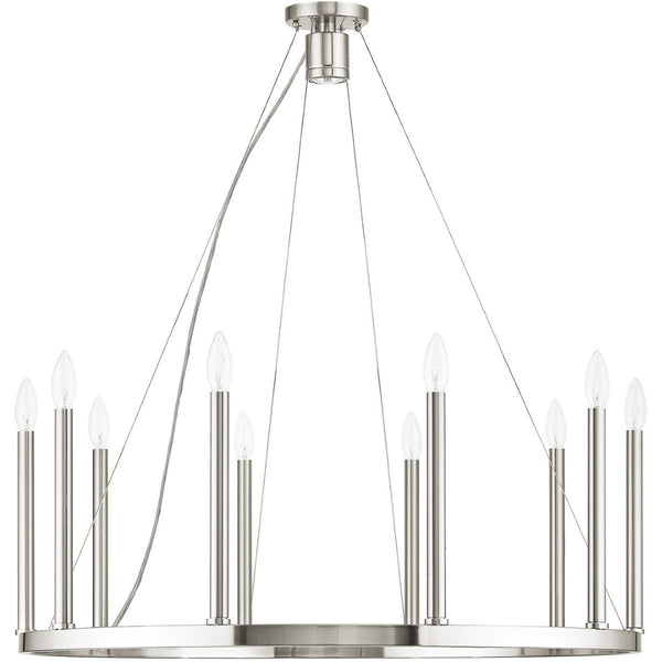 HomeRoots Nickel Eleven-Light Dimmable Chandelier with Adjustable Shades for Elegant Home Illumination 687901