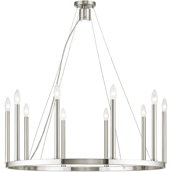 HomeRoots Nickel Eleven-Light Dimmable Chandelier with Adjustable Shades for Elegant Home Illumination 687901