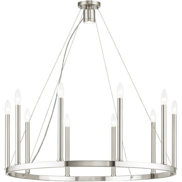 HomeRoots Nickel Eleven-Light Dimmable Chandelier with Adjustable Shades for Elegant Home Illumination 687901