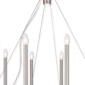 HomeRoots Nickel Eleven-Light Dimmable Chandelier with Adjustable Shades for Elegant Home Illumination 687901