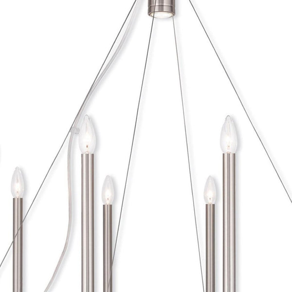 HomeRoots Nickel Eleven-Light Dimmable Chandelier with Adjustable Shades for Elegant Home Illumination 687901