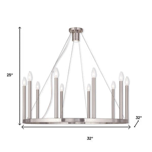 HomeRoots Nickel Eleven-Light Dimmable Chandelier with Adjustable Shades for Elegant Home Illumination 687901