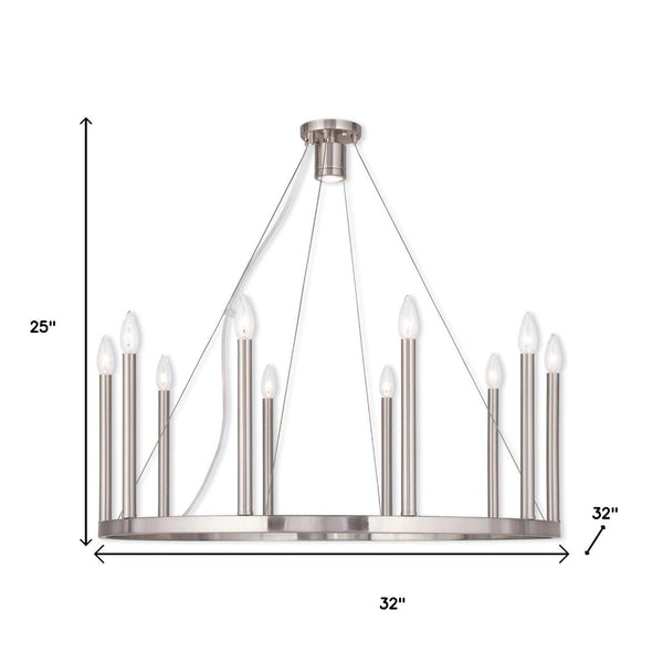 HomeRoots Nickel Eleven-Light Dimmable Chandelier with Adjustable Shades for Elegant Home Illumination 687901