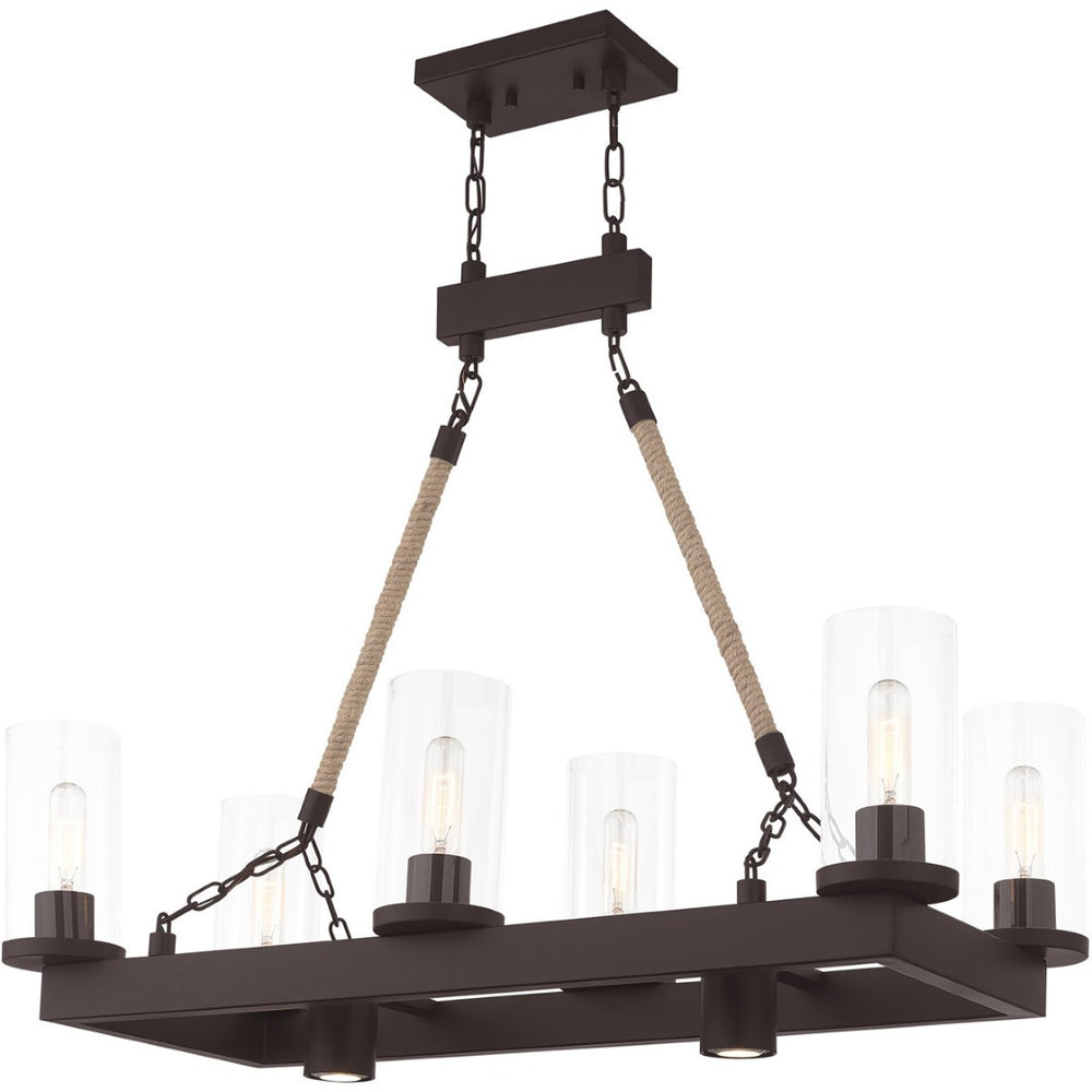 HomeRoots Bronze Eight-Light Dimmable Chandelier with Unique Cylinder Shades for Elegant Ambiance & Style 687902