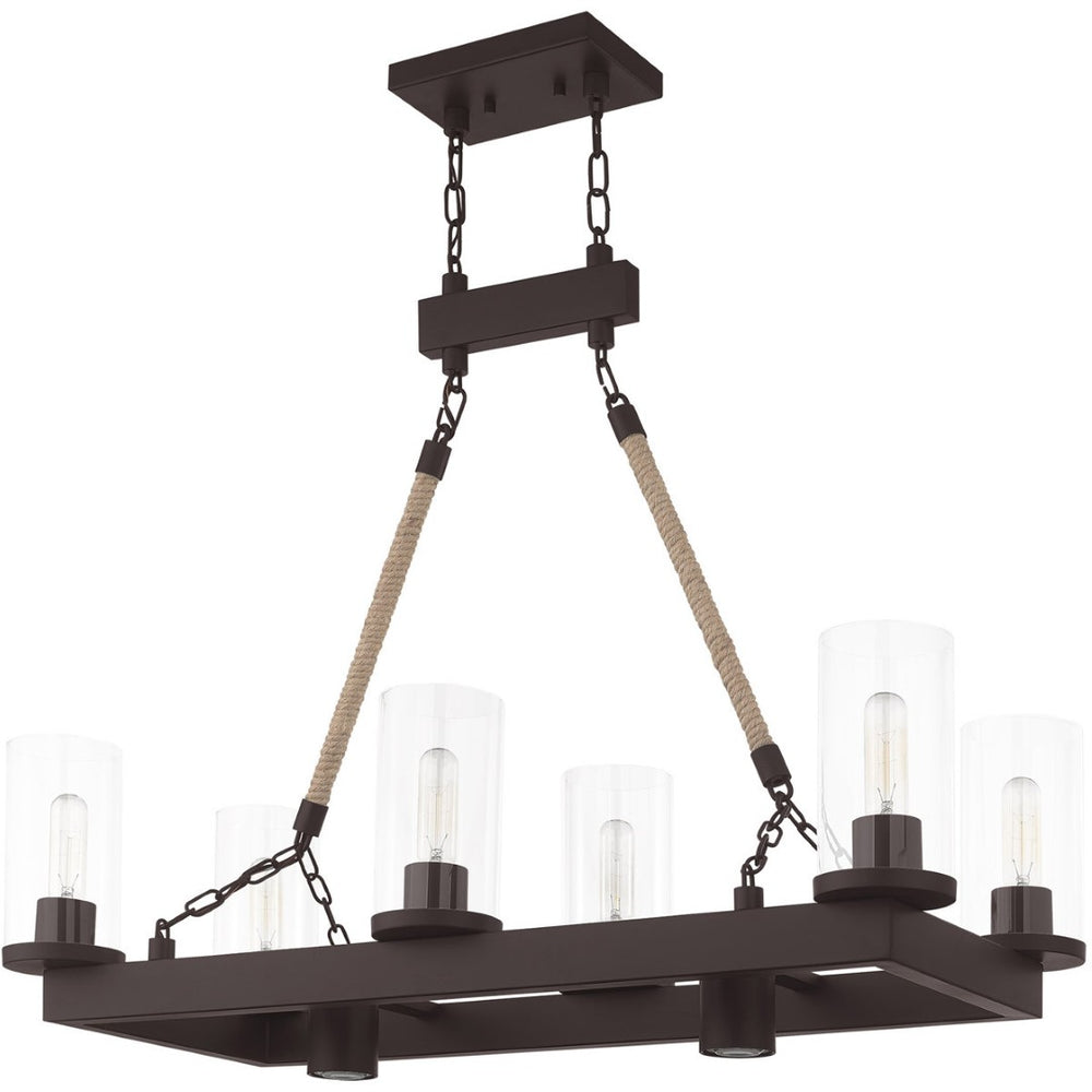 HomeRoots Bronze Eight-Light Dimmable Chandelier with Unique Cylinder Shades for Elegant Ambiance & Style 687902